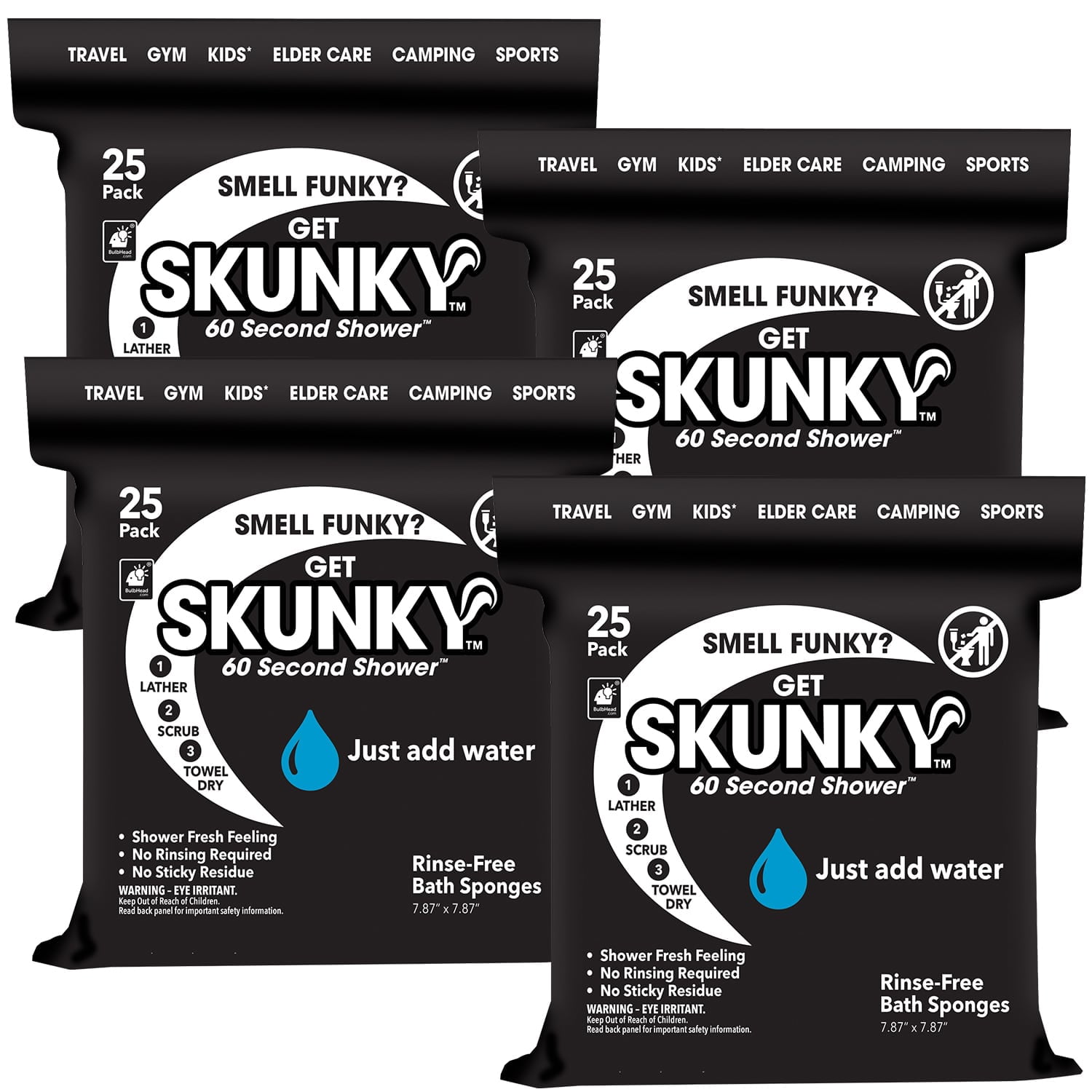 Skunky Disposable No Rinse Bathing Sponge Wipes for Adults & Elderly