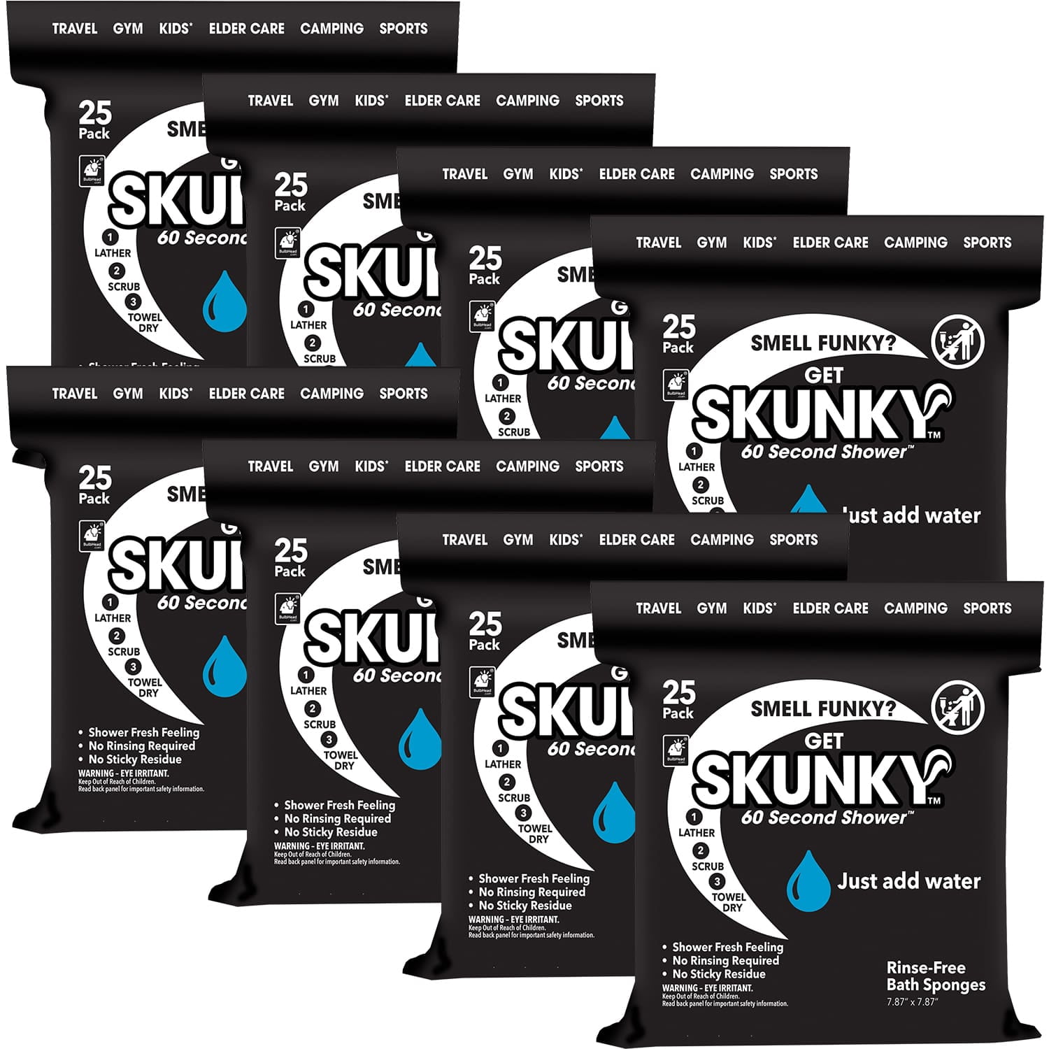 Skunky No Rinse Bathing Sponge Wipes, Cleans Without a Shower, Fast