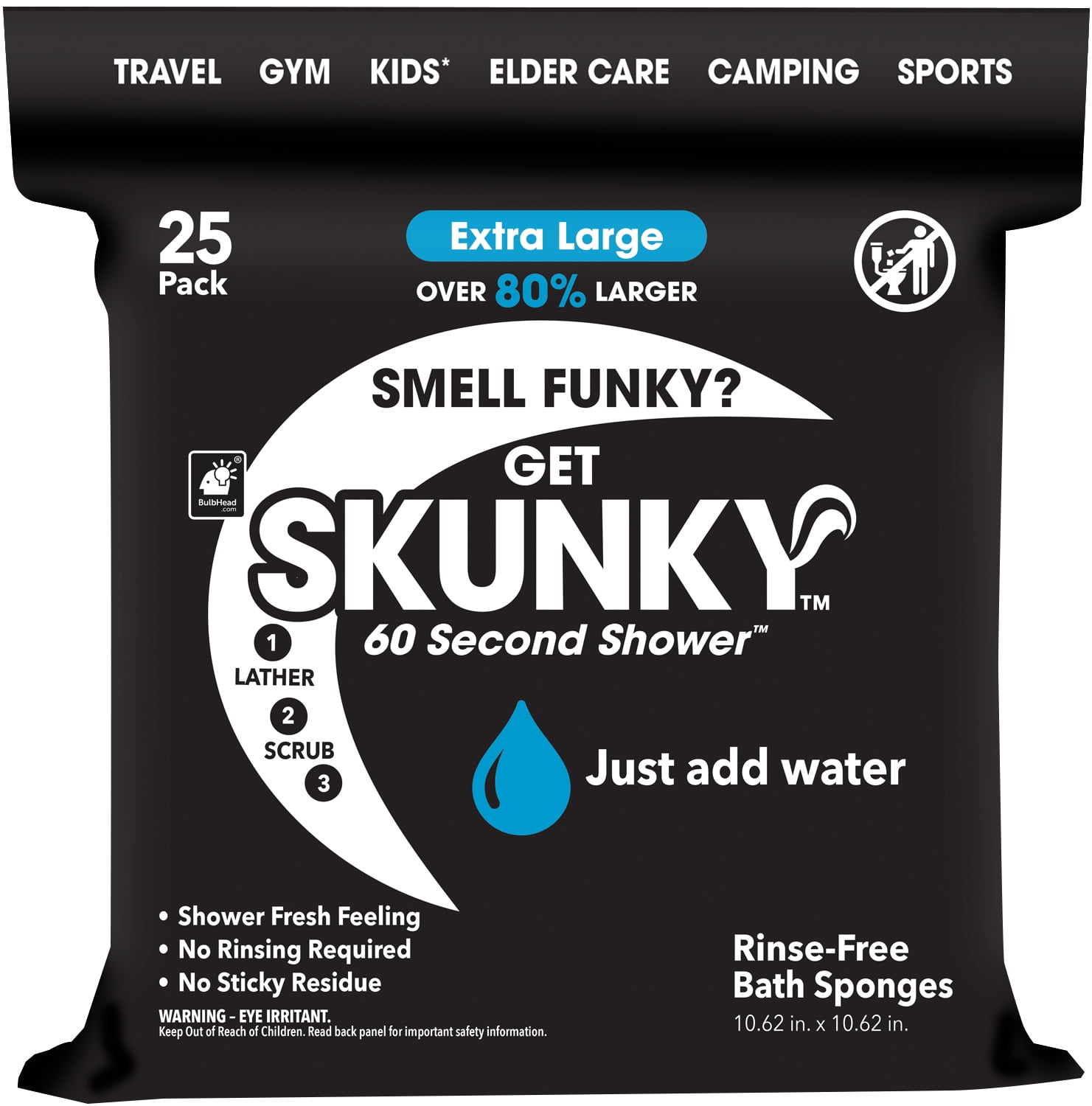 Skunky XL No Rinse Bathing Wipes, Cleans Without a Shower, Fast & Easy