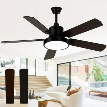 Skvevn Ceiling Fan with Light, Outdoor Black Ceiling Fan with Remote, 52-inch Black with 5 Reversible Walnut/Black Blades for Patio Farmhouse Bedroom