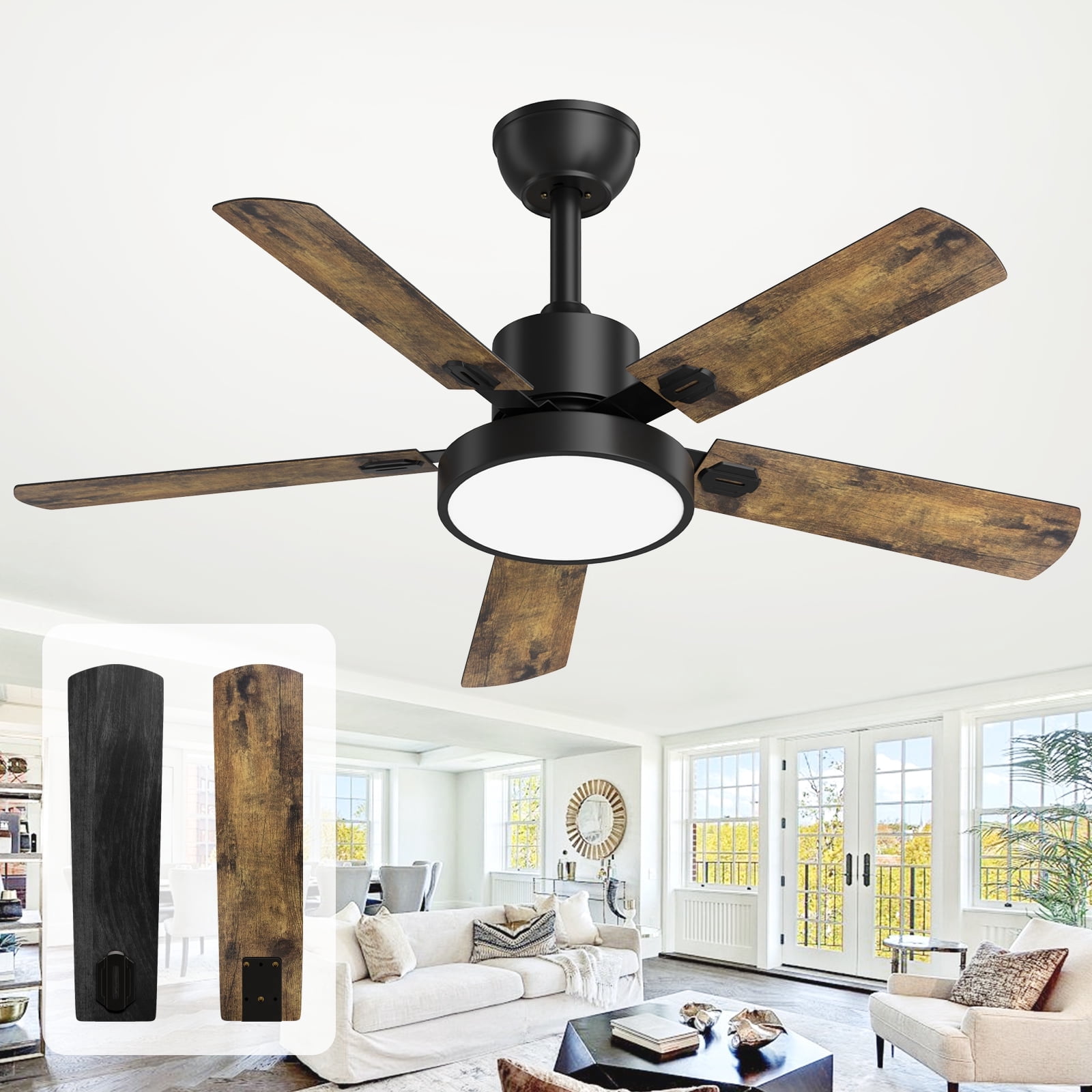 52\" Farmhouse Ceiling Fans With Lights, Caged Ceiling Fan With...