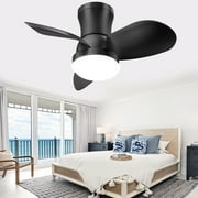 Skvevn Ceiling Fans with Lights and Remote-Low Profile 22" Ceiling Fan Flush Mount,Small Ceiling Fan with 6-Speeds, Modern Fan LED Light,Ceiling Fan for Bedroom,Kitchen,Outdoor(Black)