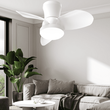 Skvevn Ceiling Fans with Lights and Remote-Low Profile 22" Ceiling Fan Flush Mount,Small Ceiling Fan with 6-Speeds, Modern Fan LED Light,Ceiling Fan for Bedroom,Kitchen,Outdoor(White)