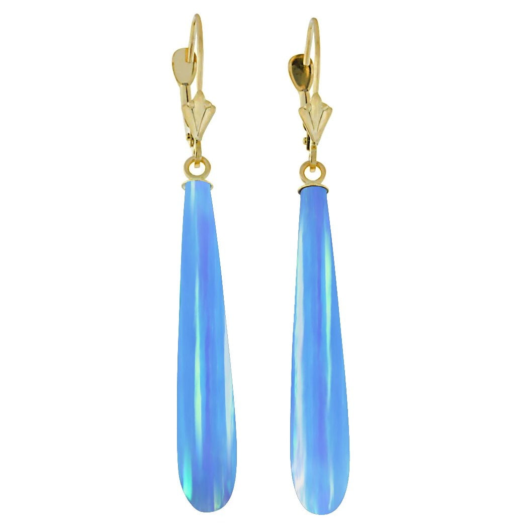 Sky: 35mm Azure Blue Synthetic Opal Teardrop Lever Back Earrings 14-20 Gold Filled