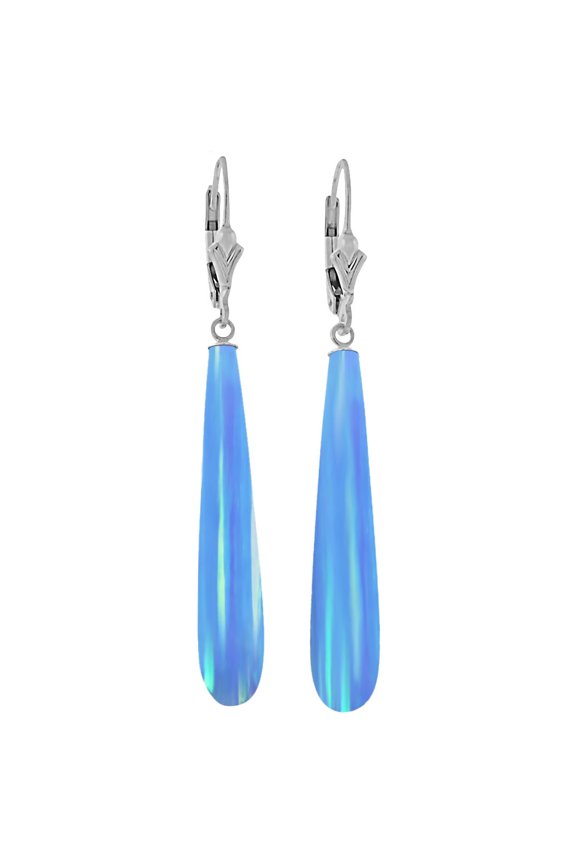 Sky: 35mm Azure Blue Synthetic Opal Teardrop Lever Back Earrings 925 Sterling Silver