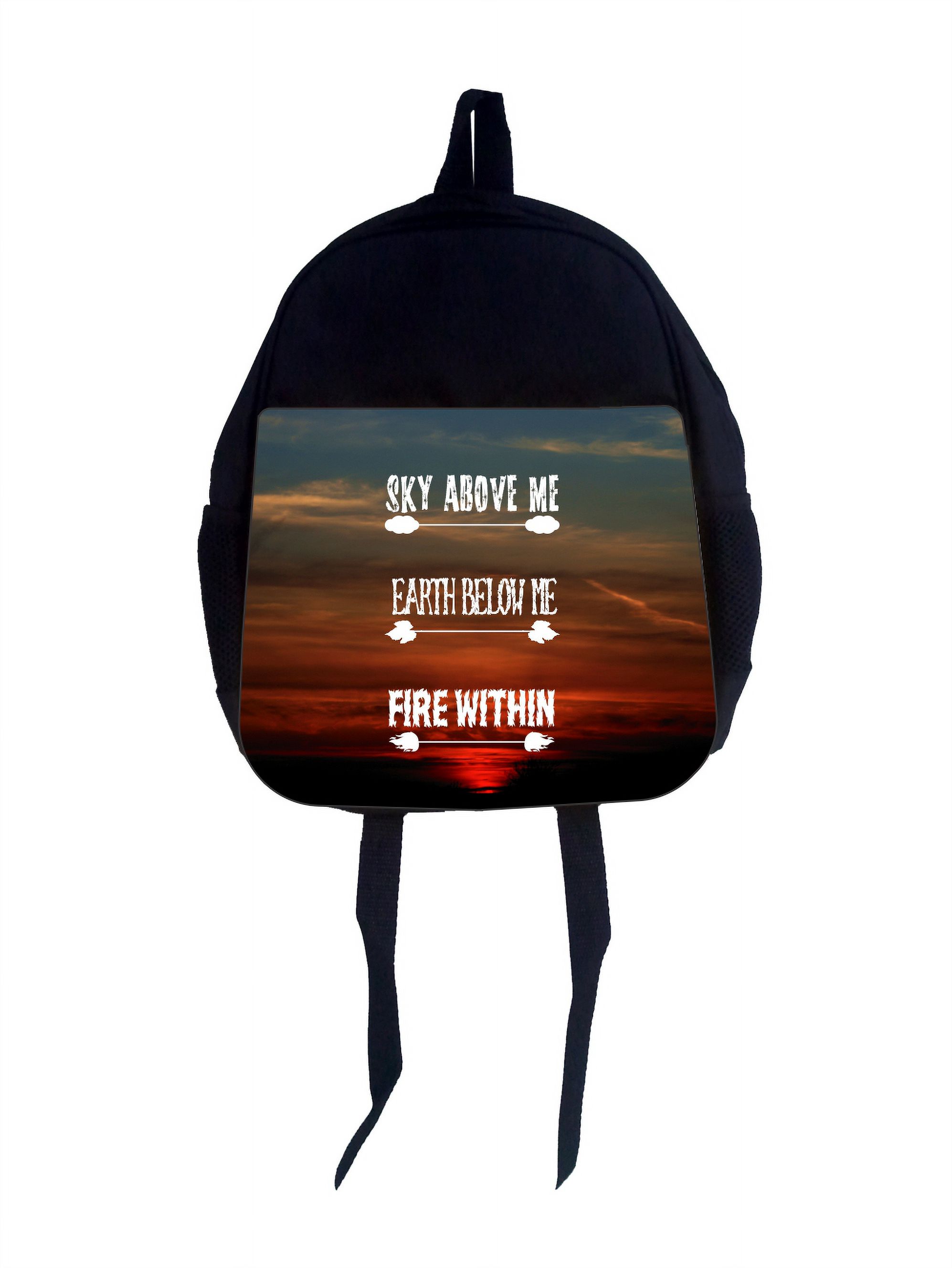 Sky Above Me, Earth Below Me, Fire Within - Inspirational Quote - Girls 13" x 10" Black Preschool Toddler Children's Backpack - image 1 of 2