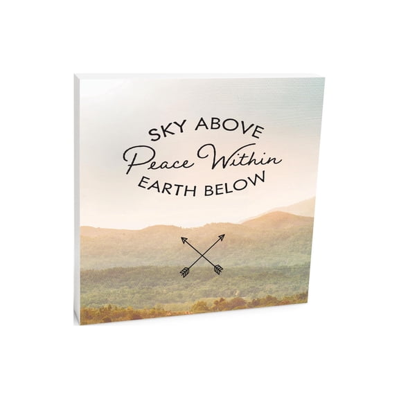 Sky Above Peace Earth Tan Landscape Arrow 10 x 10 Wood Tabletop Sign Plaque