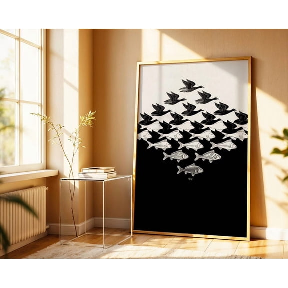 Sky And Water Escher Artwork, Unframed Paper Poster 8x10in