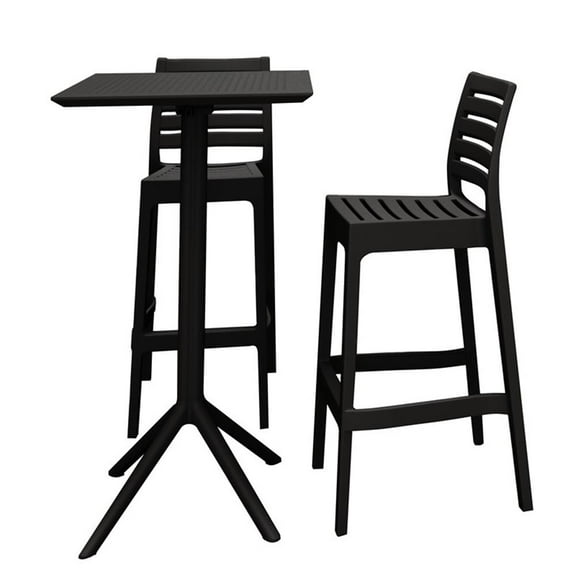 Sky Ares Square Bar Set with 2 Barstools Black