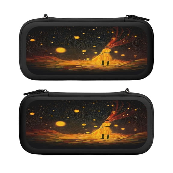 Sky Art, Carrying Case For Nintendo Switch & OLED Version, Eva Lightweight Shockproof Protective Pouch Case for Game Console & Accessories with 10 Game Card Slot & Wristband, Black