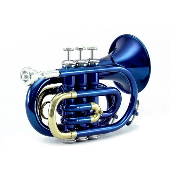 Sky Bb Pocket Trumpet with Case, Cloth, Gloves and Valve Oil,  Complete Kit in Blue Color