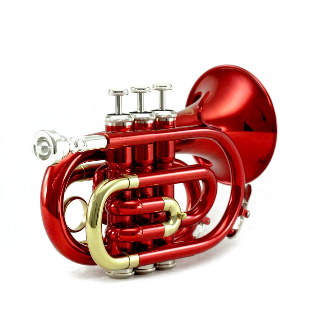 Sky Bb Red Pocket Trumpet with Case, Cloth, Gloves and Valve Oil, High  Quality Sound