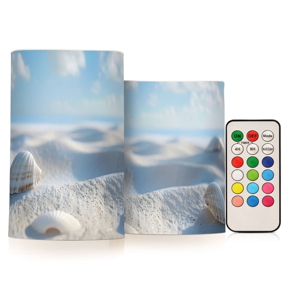Sky Beach Shells Flickering Flameless Candles LED Tealight Battery Operated with Remote Set of 2 Holiday Decor Ornaments