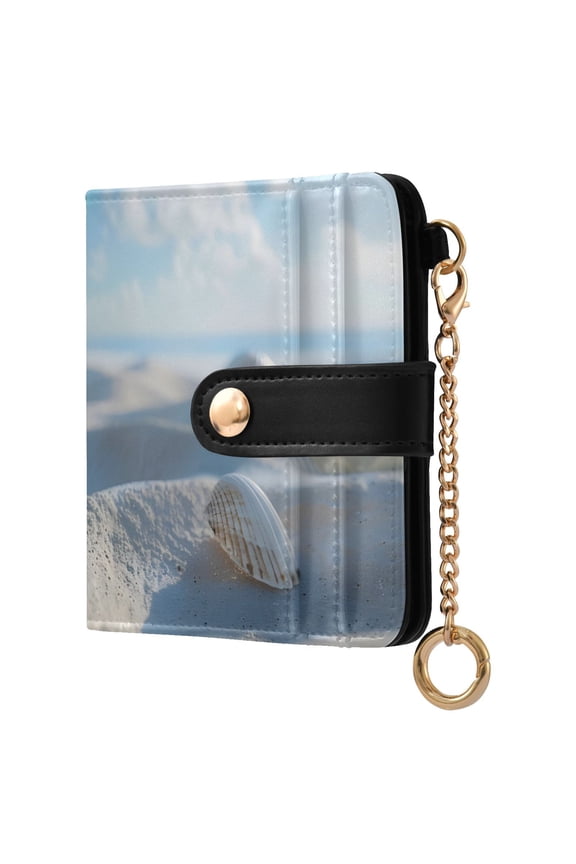 Sky Beach Shells Women's Wallet PU Leather Card Cases RFID Blocking Purse Billfold with Key Ring