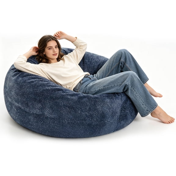 Sky Bean Bag Chair, Shiny Thread Faux Fur, Blue, Fabric