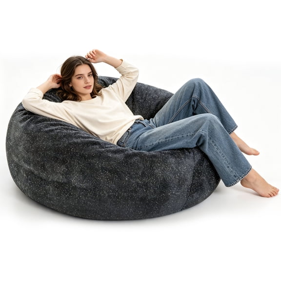 Sky Bean Bag Chair, Shiny Thread Faux Fur, Grey, Fabric