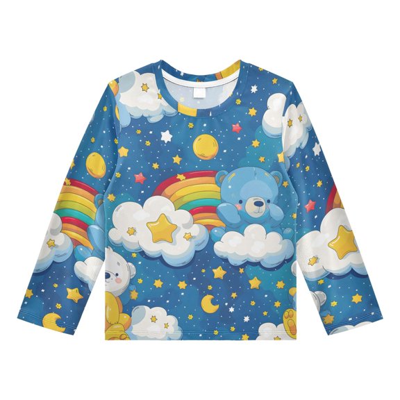 Sky Bear Oil Paint Pattern Boys' Rash Guard Shirts UPF 50 Plus Sun Protection Short Sleeve Swim Tees 5-6T