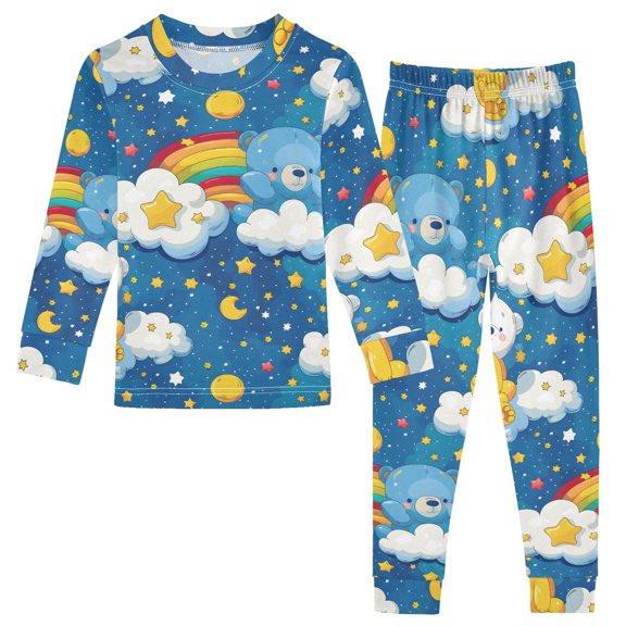 Sky Bear Oil Paint Pattern Cotton Pajamas 2 Piece Set Sleepwear Soft and Comfortable Homewear Nightwear