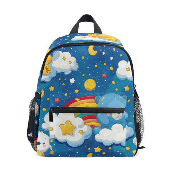 Sky Bear Oil Paint Pattern Mini Backpack Cute Small Backpack with Chest Strap and Whistle Ages 3-8