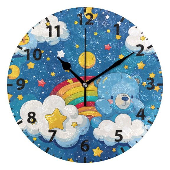 Sky Bear Oil Paint Pattern Wall Clock 10in Round Artistic Oil Painting Home Decor Desk Table Clock