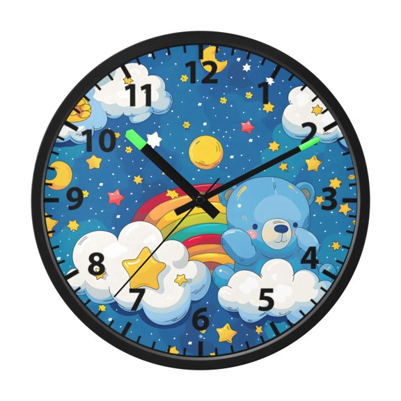 Sky Bear Oil Paint Pattern Wall Clock 12 Inch Voice Activated Night Light Silent Non Ticking
