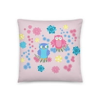 Blooming Skies 18"x18" Pillow with Cover and Removable Insert, Pink & Blue Owl & Flower Design, Decoative Square Pillow