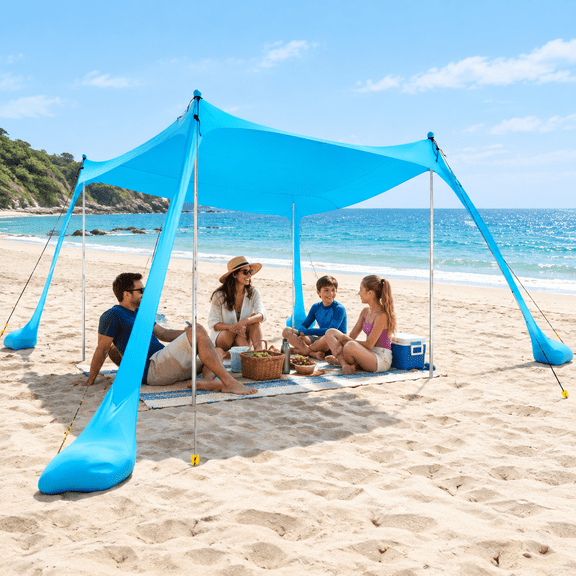 Sky Blue 10 x 10 FT 4 Pole Beach Tent Sun Shelter UPF50+ Shade