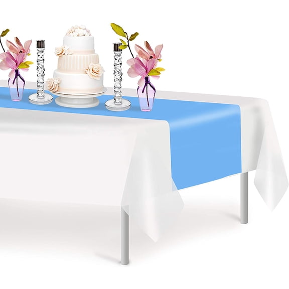 Sky Blue 12 Pack Premium Disposable Plastic Table Runner 14 x 108 Inch. Decorative Table Runner for Dinner Parties & Events, Decor By Grandipity