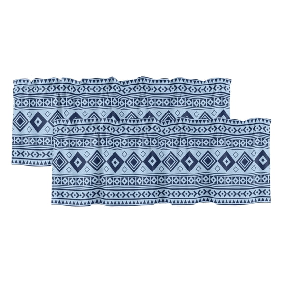 Sky Blue 2 Panels Kitchen Valance, Moroccan Geometric Striped Folk Lozenge Farm Azure Curtains Valances for Small Windows Rod Pocket Window Treatments for Living Room Bedroom 42" W x 18" L