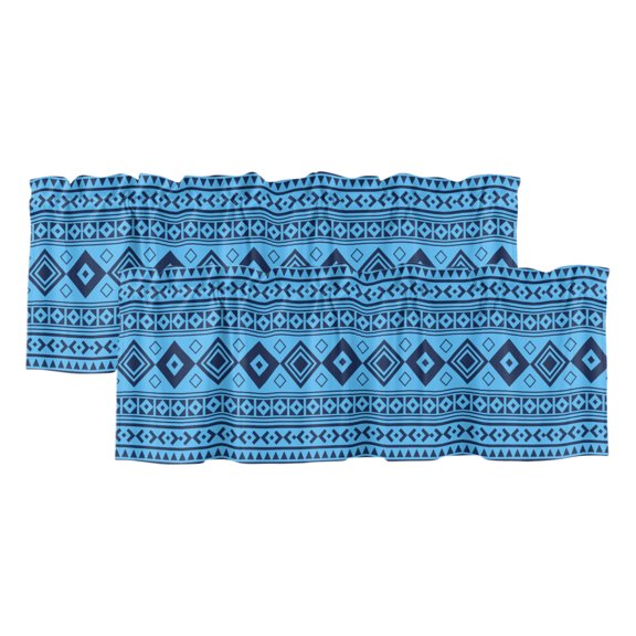 Sky Blue 2 Panels Kitchen Valance, Moroccan Geometric Striped Modern Farm Azure Folk Curtains Valances for Small Windows Rod Pocket Window Treatments for Living Room Bedroom 42" W x 18" L