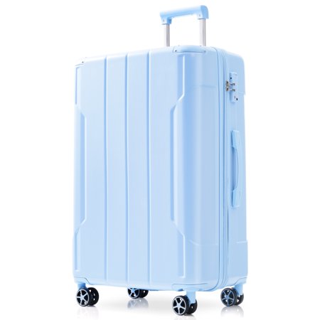 Sky Blue 28 Inch ABS Hardshell Expandable Checked Luggage with Double Spinner Wheels and TSA Lock