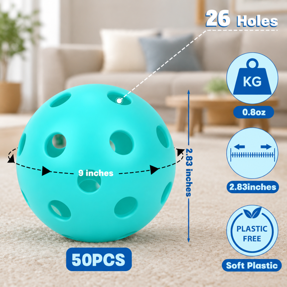 Sky Blue 50 Pack Plastic Practice Baseballs for Indoor Outdoor and Play