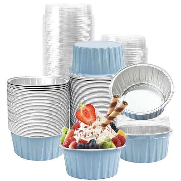 Sky Blue 5oz Disposable Aluminum Foil Cupcake Liners with Lids