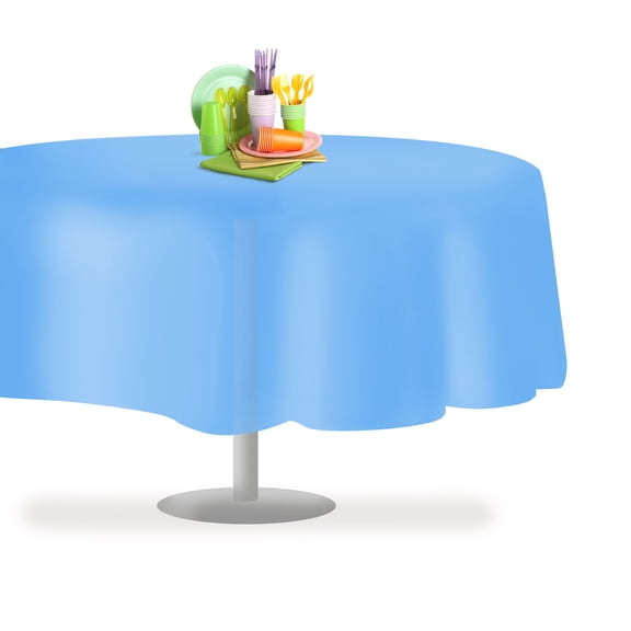 Sky Blue 6 Pack Premium Disposable Plastic Tablecloth 84" Inch Round Table Cover By Grandipity