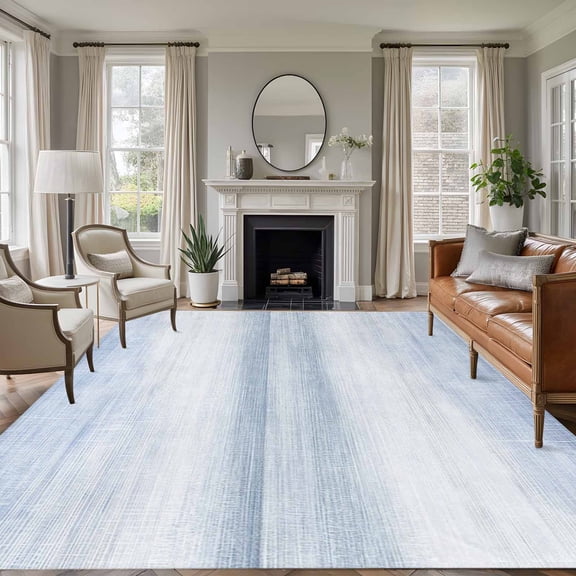 Sky Blue 6'x9' Large Area Rugs Abstract Light Blue Ombre Linen Texture Modern Rustic Washable Area Rugs Non-Slip Indoor Floor Mats Large Carpet for Living Room Bedroom Dining Room