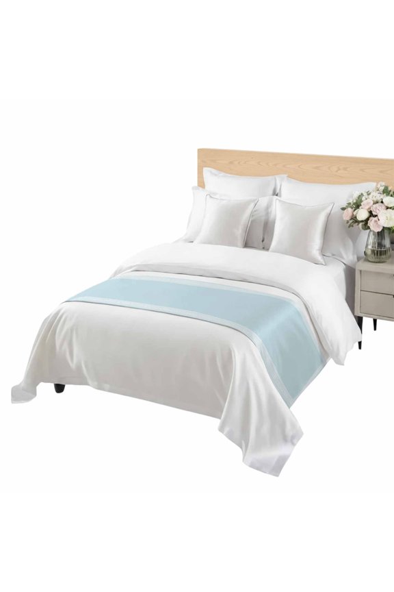 Sky Blue Abstract Art Bed Runner Twin Size Geometric Greek Key Country Farm Soft Bed Scarf for Foot of Bed, Decorative Bedding Scarf Protection for Hotel Home Bedroom 71 x 20 Inch