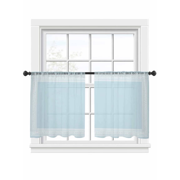 Sky Blue Abstract Art Sheer Curtains 2 Panels Set Geometric Greek Key Country Farm Sheer Window Curtains Light Filtering Rod Pocket Voile Drapes for Bedroom Living Room 52"x45"