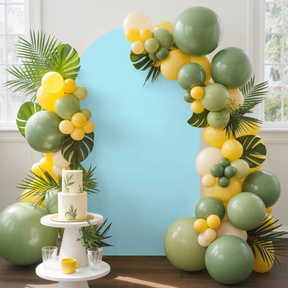 Sky Blue Arch Backdrop Cover, 5FT, Pale Blue Color Solid Background Rustic Farmhouse Spandex Arch Covers Double-Sided Backdrop for Wedding Birthday Party Photo Background Decoration