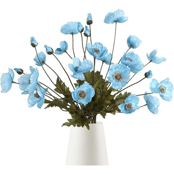 Sky Blue Artificial Poppy Flowers Light Blue Flowers Fake Poppies Baby Blue Silk Poppy Flowers for Baby Shower Centerpieces Bridal Shower Party Decorations (Sky Blue)