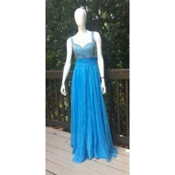 Sky Blue Ball Gown Dress with Scarf