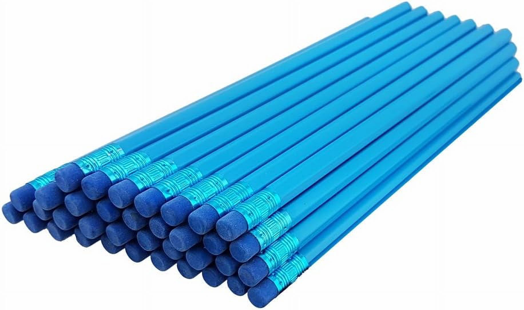 Sky Blue Barrel Hexagon Pencils With Blue Eraser Blue Ferrule 36 Pkg NonSmudge Eraser 2 HB