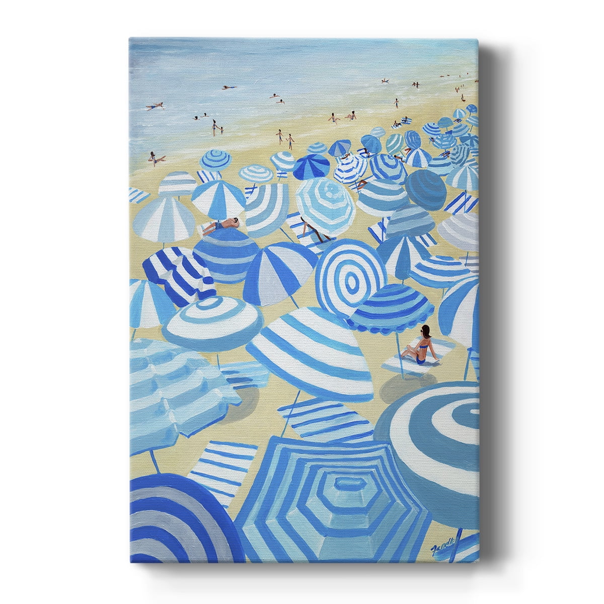 Sky Blue Beach Scene Canvas Art with Solid Wood Frame