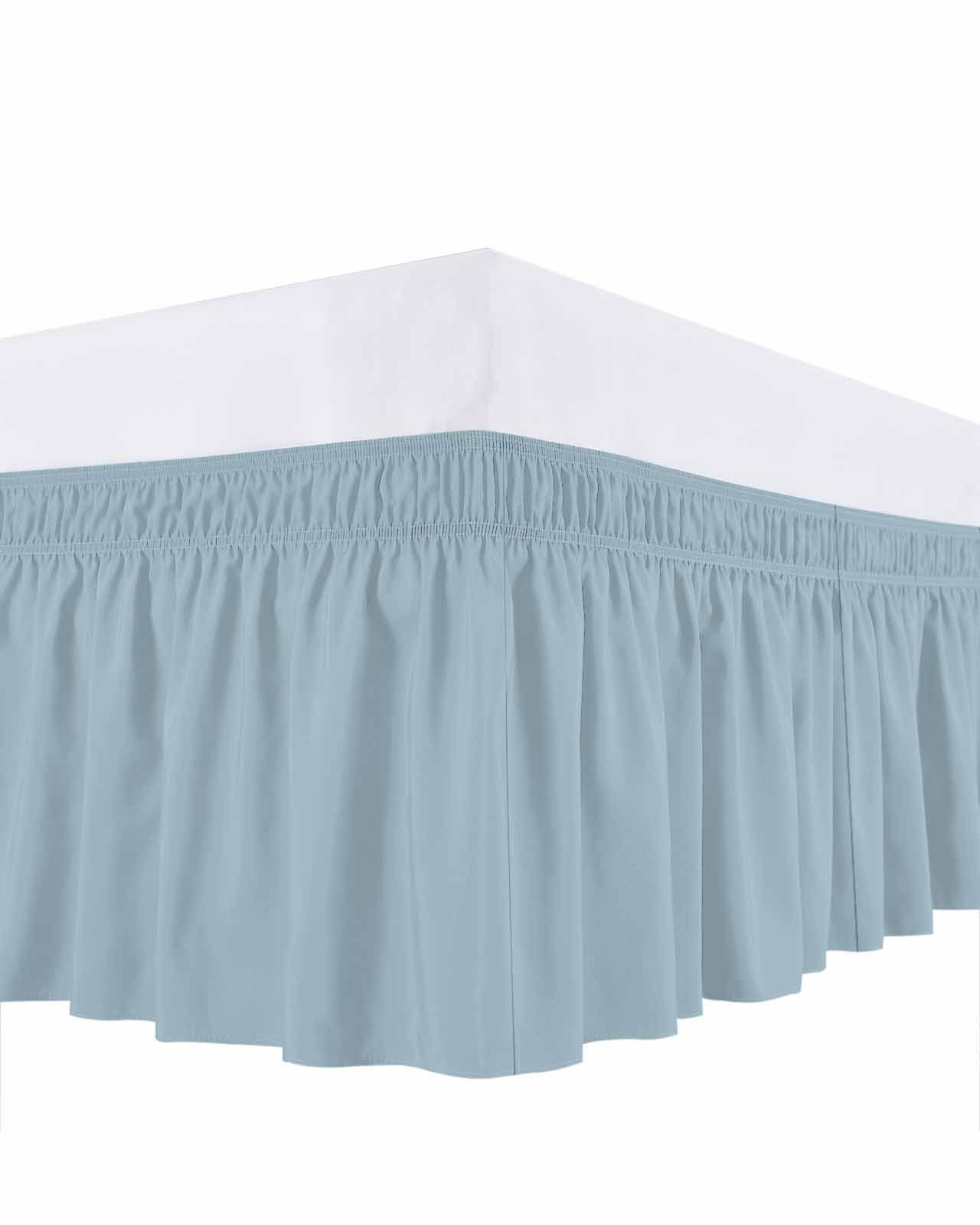 Sky Blue Bed Skirt Cal King Size, Modern Pure Winter Sky Blue Wrap Around Bed Skirting with Adjustable Elastic Strap, Dust Ruffled Pleated Bedskirts 18 Inch Drop for Bedroom Cal King Beds