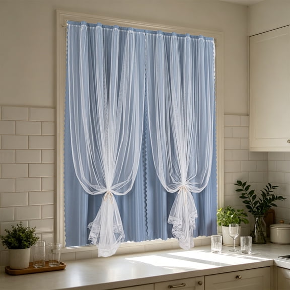 Sky Blue Blackout Window Curtain 27.5x47 Inch, No Drill Self Adhesive Room Darkening Shade for Bedroom, Thermal Insulated Light Blocking Drape