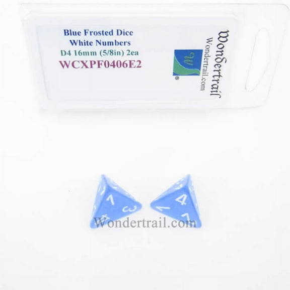 Sky Blue Borealis Dice with White Numbers D4 Aprox 16mm (5/8in) Pack of 2 Wondertrail