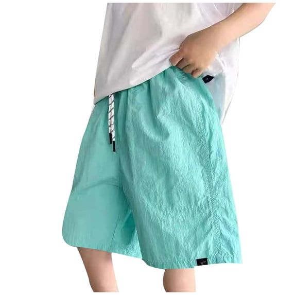 Sky Blue Boys Athletic Active Shorts 5-15Y, Nylon Spandex Moisture Wicking Relaxed Fit with Adjustable Drawstring & Side Pockets,Size 5-6 T
