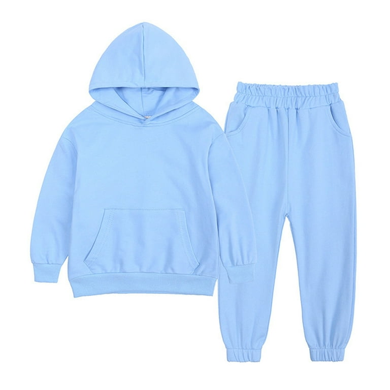 Sky Blue Boys Outfits Set Toddler Kids Babys Girls Boys Spring Winter Solid Long Sleeve Pants Hooded Hoodie Sweatshirt Set Outfits Walmart