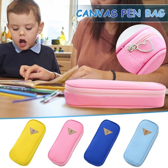 Sky Blue Canvas Flip-Open Stationery Carrier with Internal Organization & Zippered Security, Portable Writing Tools Container