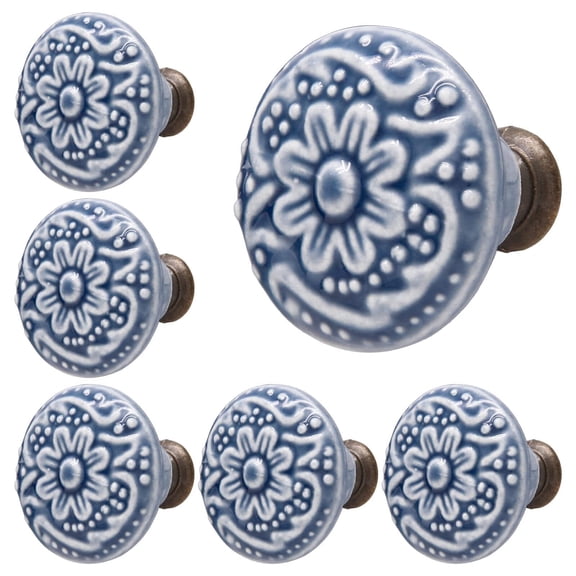 Sky Blue Ceramic Knobs and Pulls - Retro Drawer and Cabinet Knobs, 34mm / 1.3Inch Diameter (10Pcs)