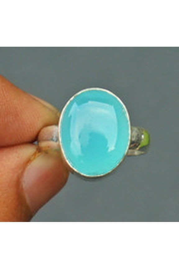 Sky Blue Chalcedony Oval Ring in Sterling Silver 925